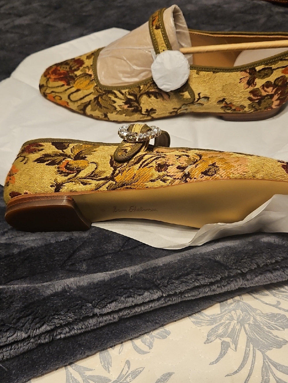 New, Never Worn- Sam Edelman Floral Tapestry Mary Jane Flats. Size 10 - Picture 2 of 5